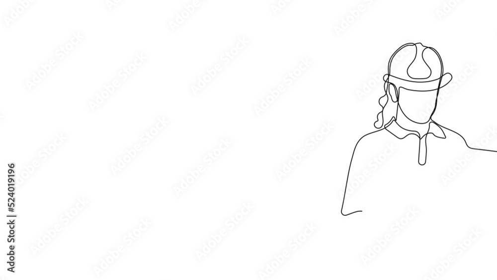 Animated self drawing of continuous line draw construction builder wearing uniform, tools belt, helmet. High quality 4k footage Animated self drawing of continuous line draw construction builder wearing uniform, tools belt, helmet. High quality 4k footage