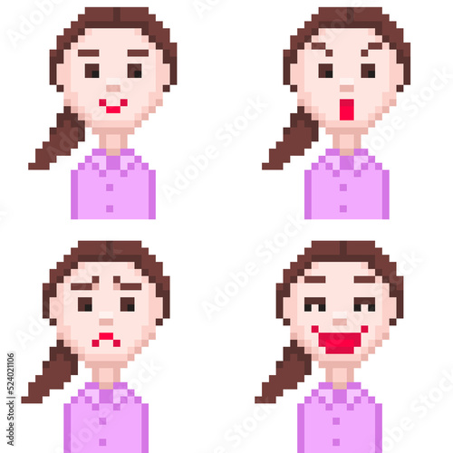 Pixel illustration of 4 facial expressions