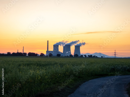 nuclear power plant in sunset in Jaslovske Bohunice photo