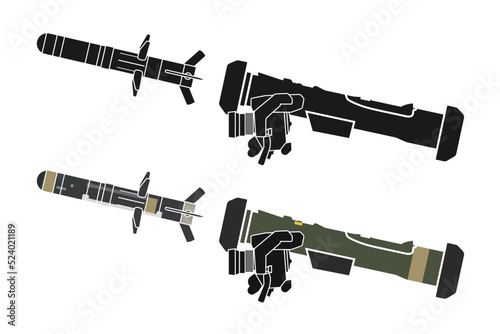 Vector icon of the American portable anti-tank missile system and its rocket. Javelin