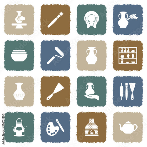 Pottery Icons. Grunge Color Flat Design. Vector Illustration.