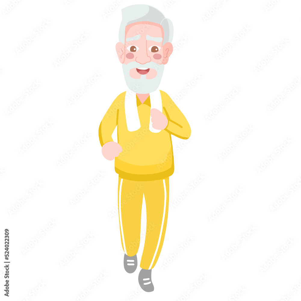 Grandfather wearing sport wear work out. Old man, grandparent doing exercises.
