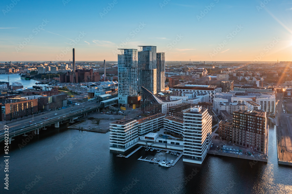 Top view of beautiful Helsinki on a summer evening