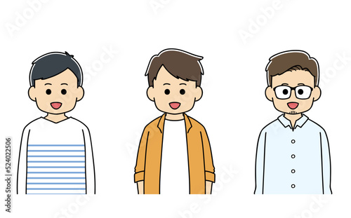 大人　笑顔　男性　表情　上半身　イラスト
