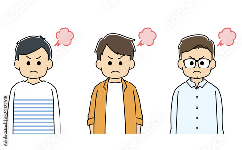 大人　怒る　男性　表情　上半身　イラスト
