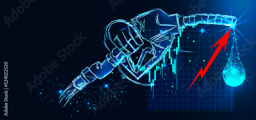 Fuel crisis and expensive prices. Fossil energy value financial increasing, vector illustration. Car refill costs rising.  Polygon wireframe business concept.