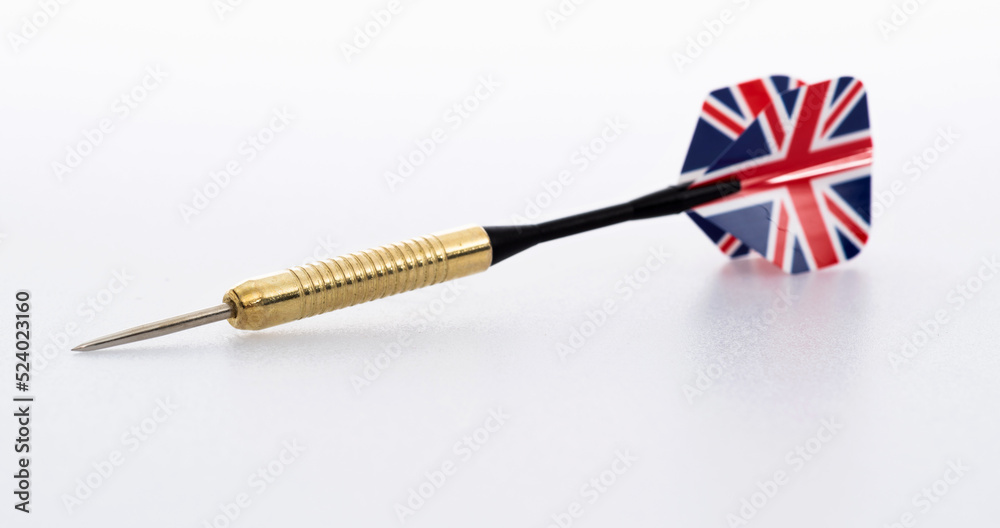 Dart with British flag on white background Dart with British flag on white background