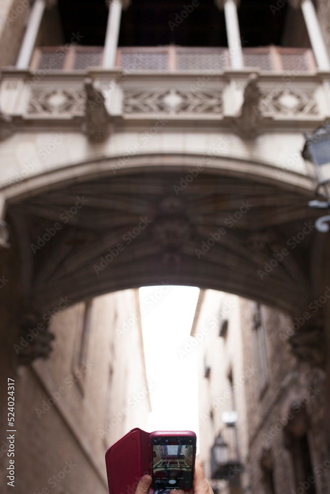 Bridge at Bisbe street, Barcelona, Spain