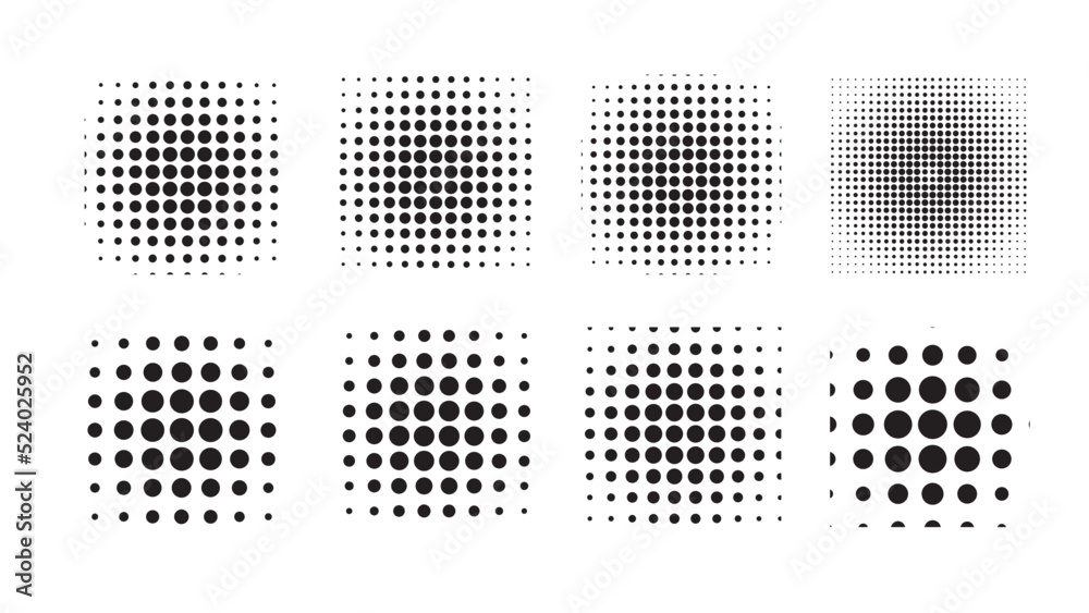 halftone square shapes background design vector set of eight