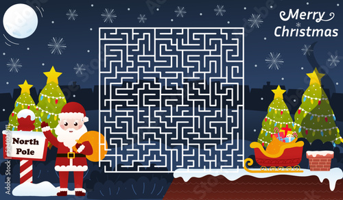 Christmas riddle for kids with santa claus waves, labyrinth maze game, printable worksheet for children