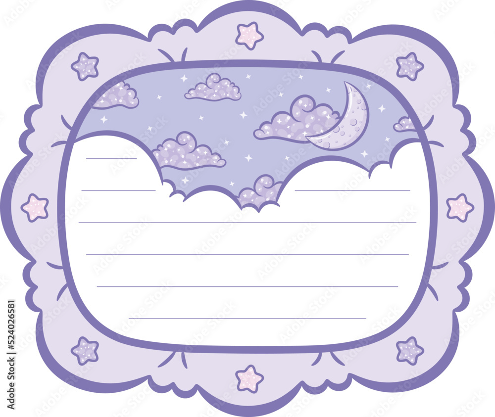 Blank cute note paper planner frame with pastel coloring and with moon and stars Blank cute note paper planner frame with pastel coloring and with moon and stars