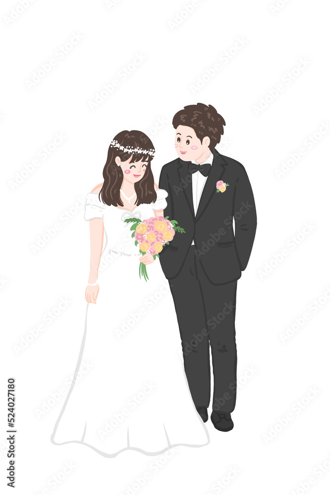wedding couple and married character