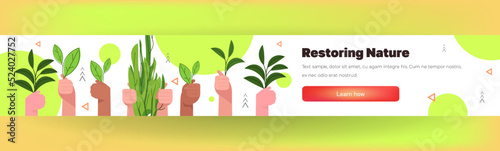 carbon credit concept hands holding green plants responsibility of co2 emission environmental conservation restoring nature