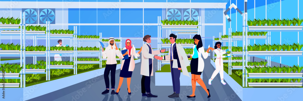scientists team examining green plants in lab responsibility of co2 emission environmental conservation sustainable ESG development scientists team examining green plants in lab responsibility of co2 emission environmental conservation sustainable ESG development