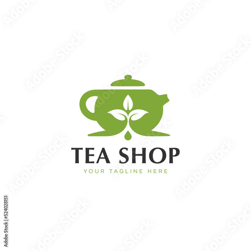 Chinese Green Tea Shop or Club Label Sign Creative Vector Concept. Oriental Traditional Ceremony Teapot Logo Illustration.