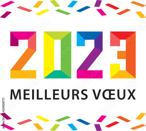 2023 Meilleurs vœux. Carte de vœux pour la bonne année. avec confetti. Texte en français. Illustration vectorielle. Flat design origami.