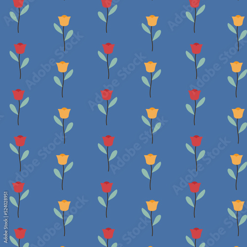 Tulip floral pattern in red and yellow vector illustration. Suitable for clothing, fabric, textile, wraping, wall paper