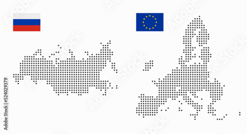 Russia and European Union dotted map with flag. Countries participating in the gas and political crisis. Flat vector illustration isolated on white background.