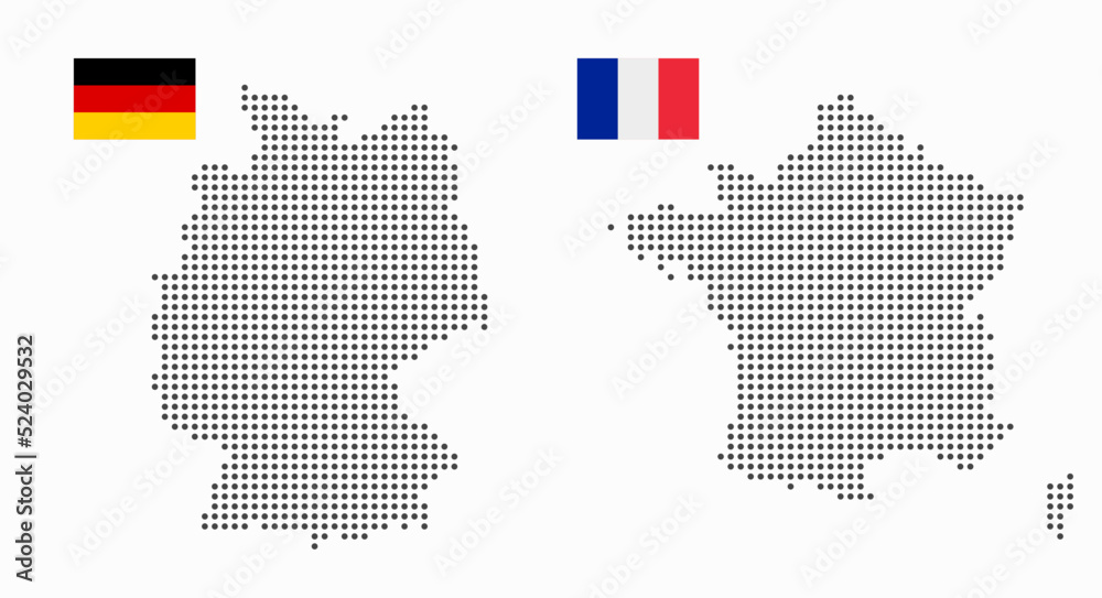 Germany and France dotted map with flag. Countries participating in the gas and political crisis. Flat vector illustration isolated on white background.