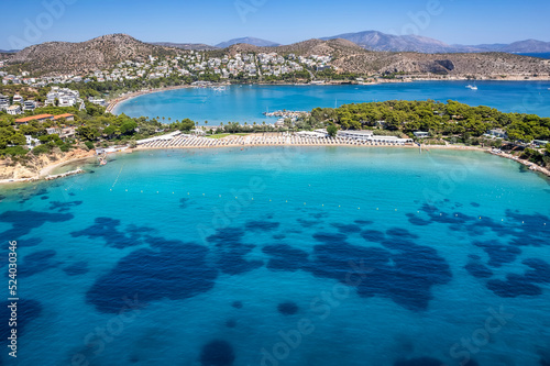 Fototapeta Naklejka Na Ścianę i Meble -  Aerial view of the popular celebtrity beach of Astir, Vouliagmeni district in south Athens, Greece