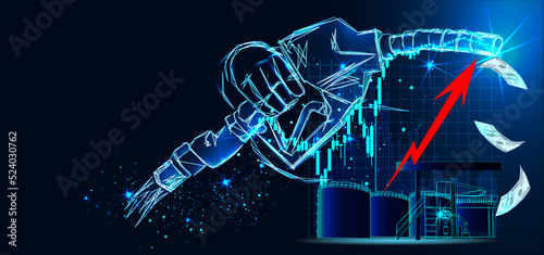 Fuel crisis and expensive prices. Fossil energy value financial increasing,  illustration. Car refill costs rising.  Polygon wireframe business concept