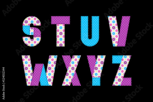 Colorful patchwork english alphabet. Isolated quilt letters for digital scrapbooking.