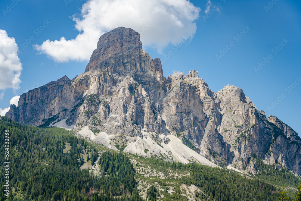 Sassongher mountain above Corvara in Dolomites