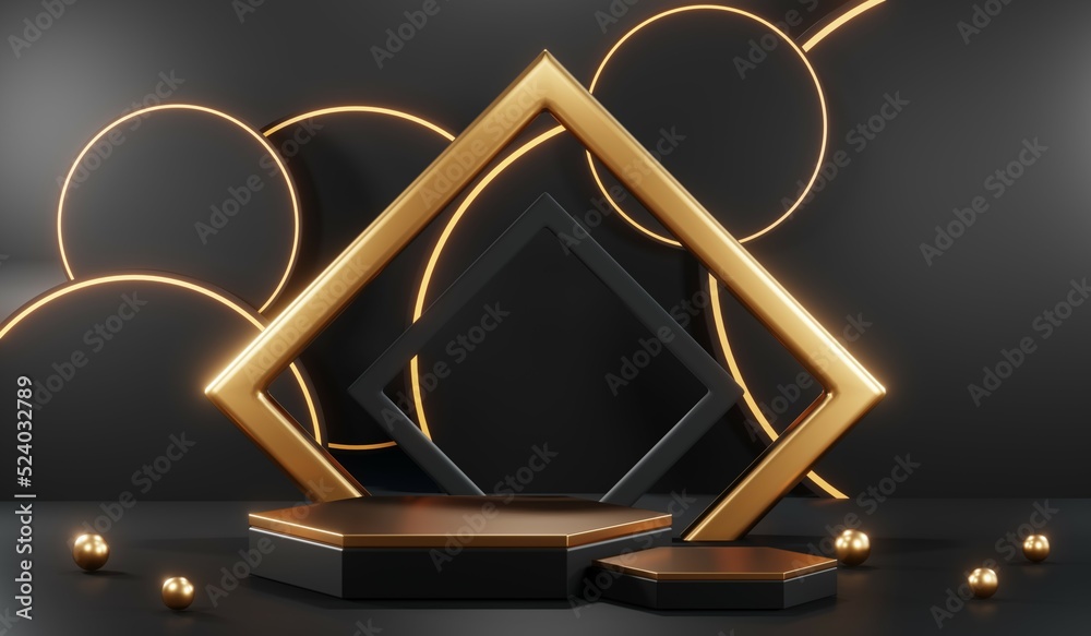 3D rendering of blank product background for cream cosmetics Modern black podium background 3D rendering of blank product background for cream cosmetics Modern black podium background