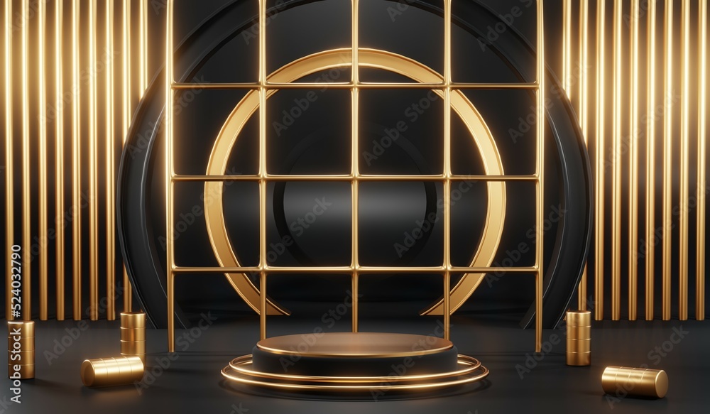 3D rendering of blank product background for cream cosmetics Modern black podium background 3D rendering of blank product background for cream cosmetics Modern black podium background