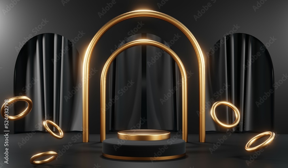 3D rendering of blank product background for cream cosmetics Modern black podium background 3D rendering of blank product background for cream cosmetics Modern black podium background