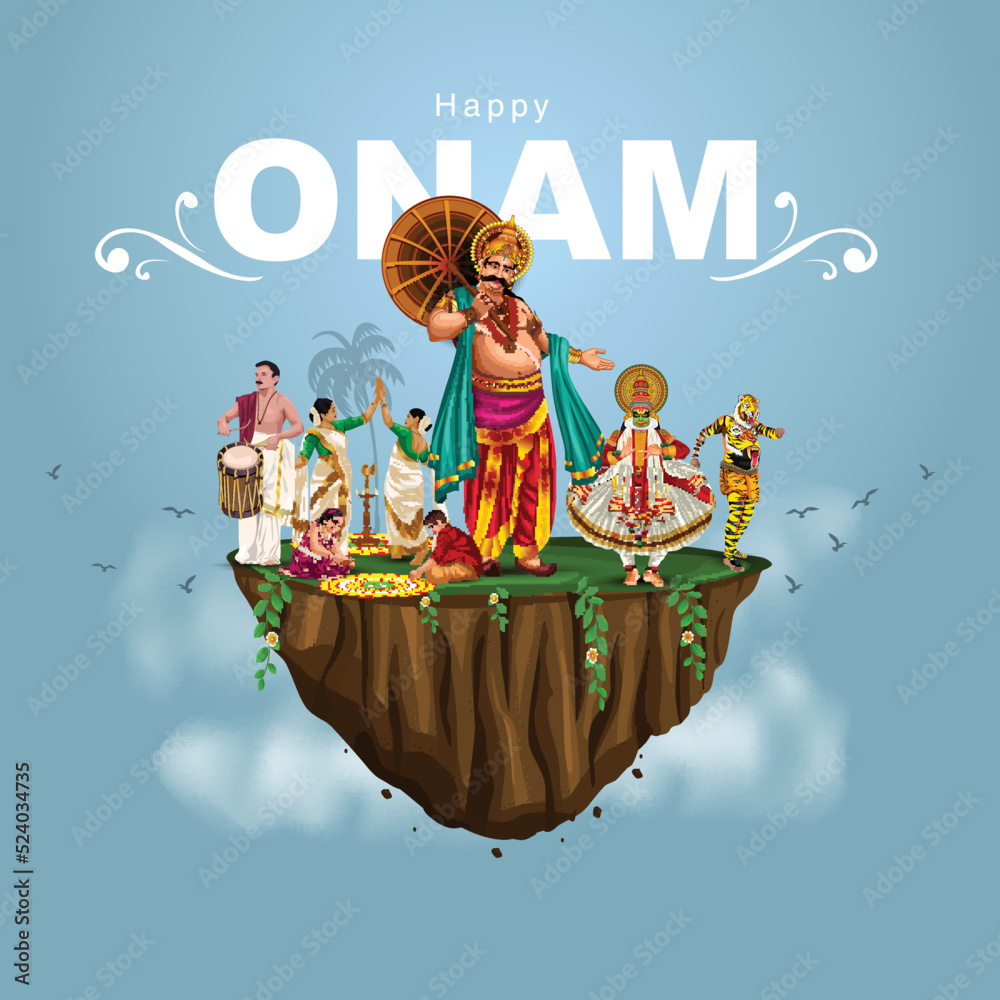 south Indian Kerala festival happy onam greetings background. editable