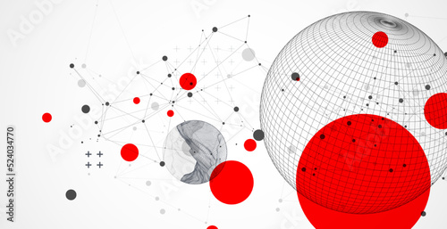 Sphere  theme with connected lines in technology style background.  Abstract 3d grid design.