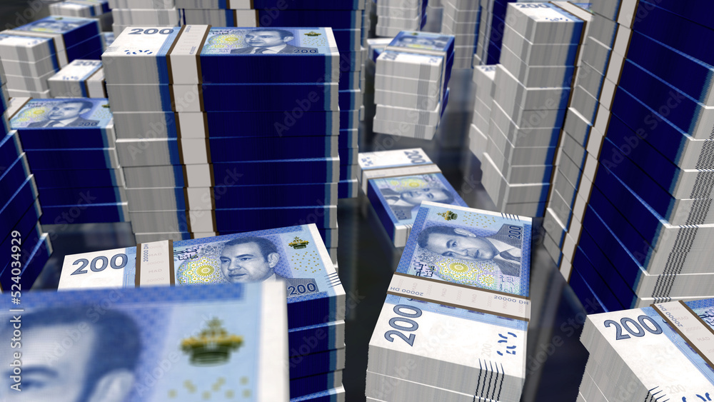Morocco Dirham money banknotes pack 3d illustration Morocco Dirham money banknotes pack 3d illustration