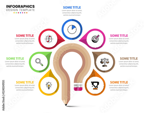 Infographic template. Educational concept with pencil and 7 steps