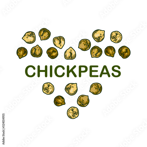 Colorful chickpeas design. Hand drawn illustration in colored sketch style. Botany design for packaging, label, banner, logo