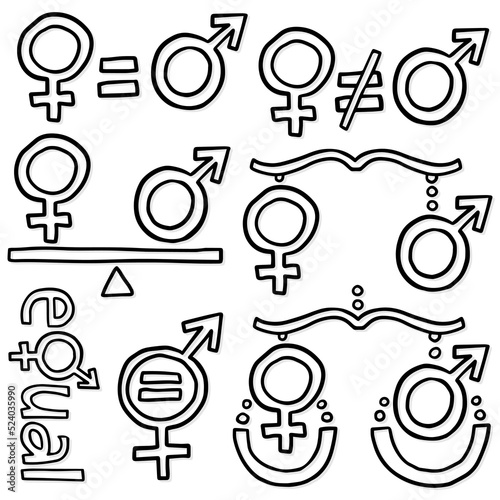 Obraz na płótnie masculine feminine sex gender symbol set equal rights monochrome black hand drawn vector pictograms for web and print w salonie