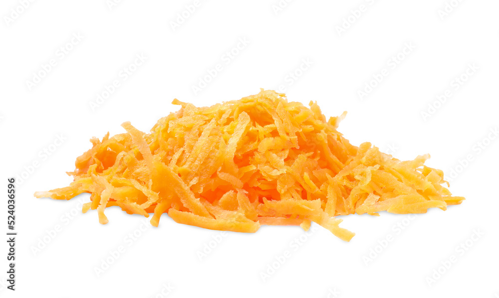 Pile of fresh grated carrot isolated on white Pile of fresh grated carrot isolated on white