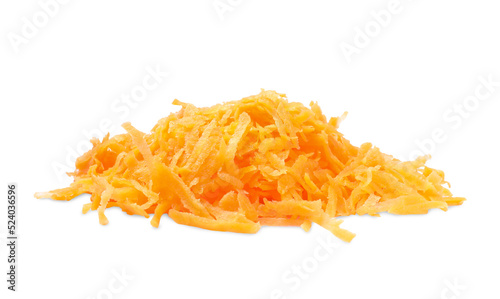 Pile of fresh grated carrot isolated on white