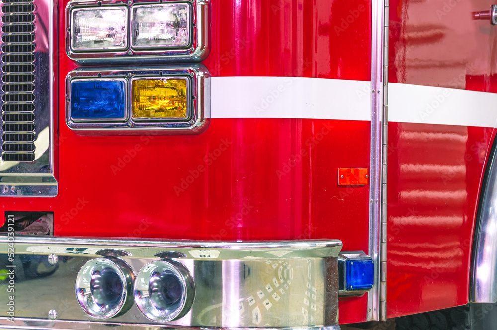 A special sound signal of a fire truck. View of the fire truck from the ...