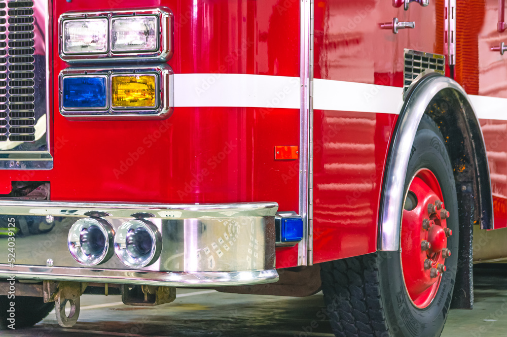 A special sound signal of a fire truck. View of the fire truck from the