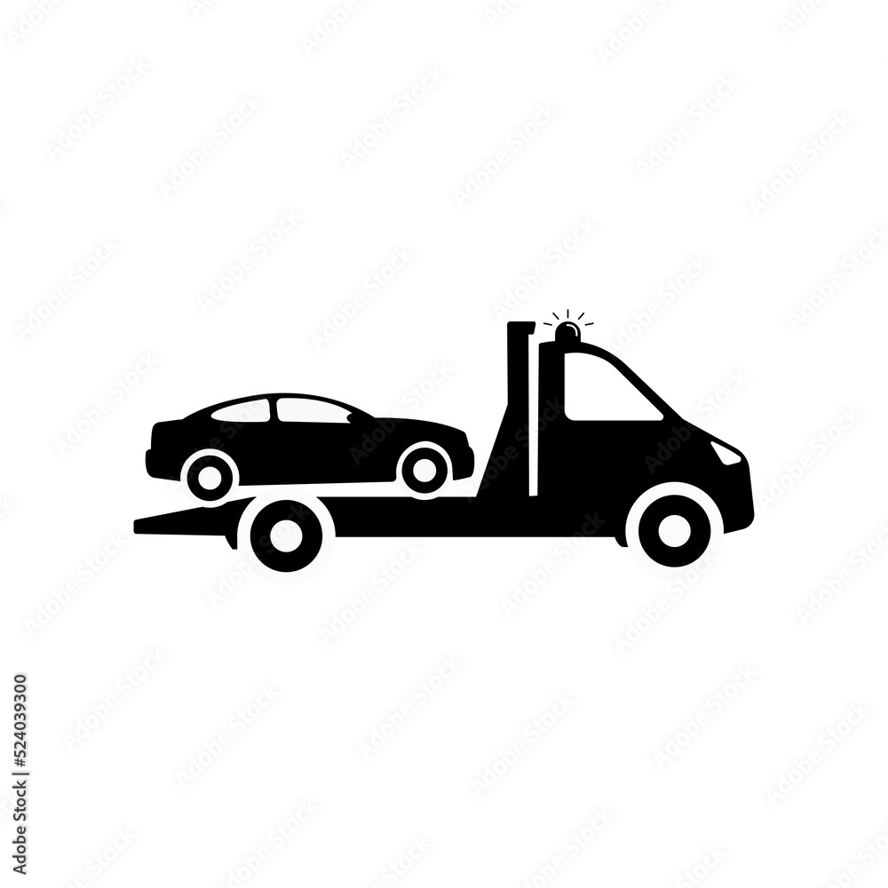 Tow truck icon, Towing truck van with car sign. Vector isolated flat illustration.
