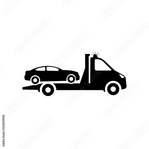 Tow truck icon, Towing truck van with car sign. Vector isolated flat illustration.