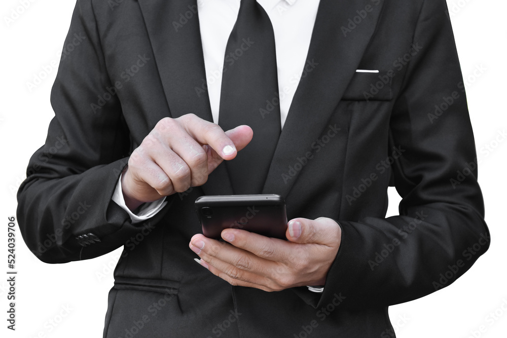 Close-up image of businessman hand holding mobile phone isolated on transparent background - PNG format. Close-up image of businessman hand holding mobile phone isolated on transparent background - PNG format.