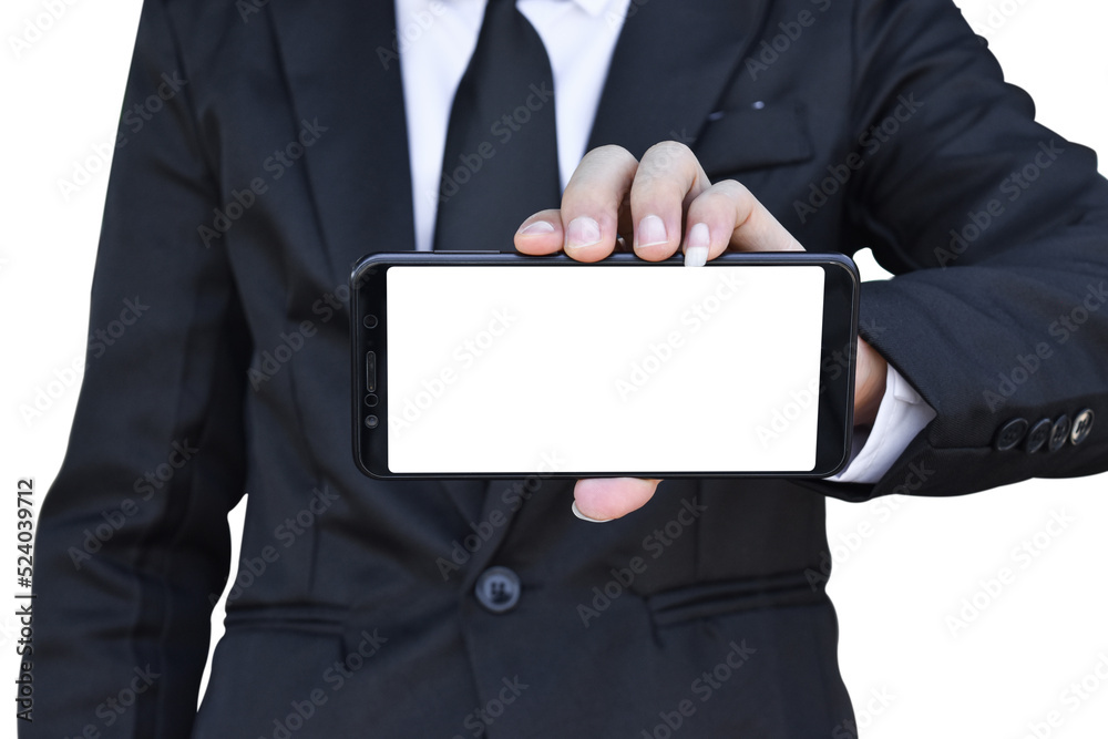 Close-up image of businessman hand holding mobile phone isolated on transparent background - PNG format. Close-up image of businessman hand holding mobile phone isolated on transparent background - PNG format.