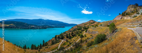 Tranquil panoramic landscape over Kalamalka Lake at Kekuli Bay Provincial Park in British Columbia, Canada photo