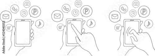 ペンで描いたスマホ操作のイラストセット2