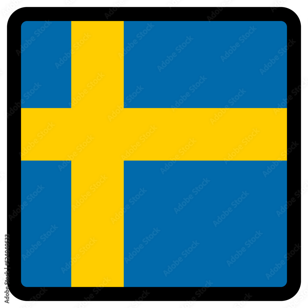 Flag of Sweden in the shape of square with contrasting contour, social media communication sign, patriotism, a button for switching the language on the site, an icon. Flag of Sweden in the shape of square with contrasting contour, social media communication sign, patriotism, a button for switching the language on the site, an icon.