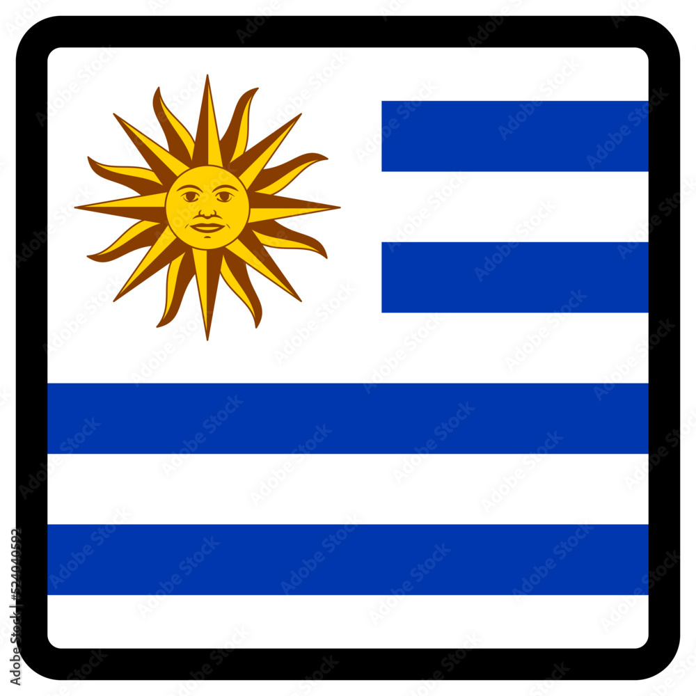 Fototapeta premium Flag of Uruguay in the shape of square with contrasting contour, social media communication sign, patriotism, a button for switching the language on the site, an icon.