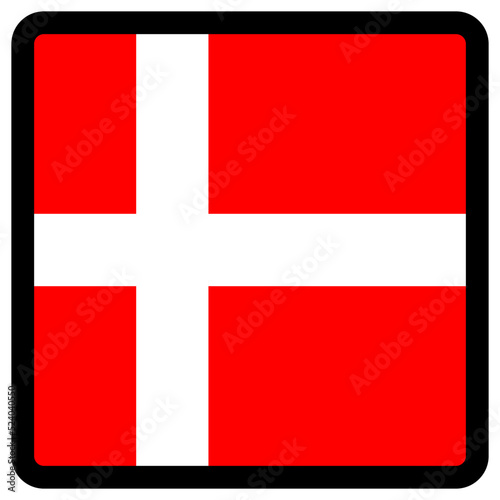 Flag of Denmark in the shape of square with contrasting contour, social media communication sign, patriotism, a button for switching the language on the site, an icon.