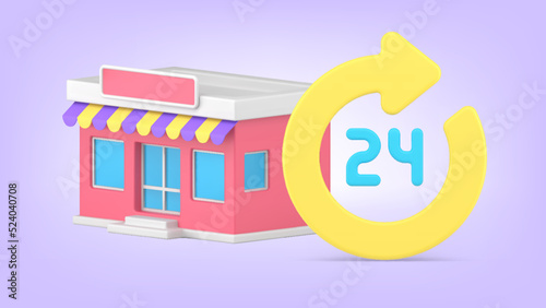 Grocery department store shopping buying goods 24 hours always open available 3d icon vector